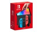 Nintendo Switch (modelo OLED) con mandos Joy-Con azul neón/rojo neón.